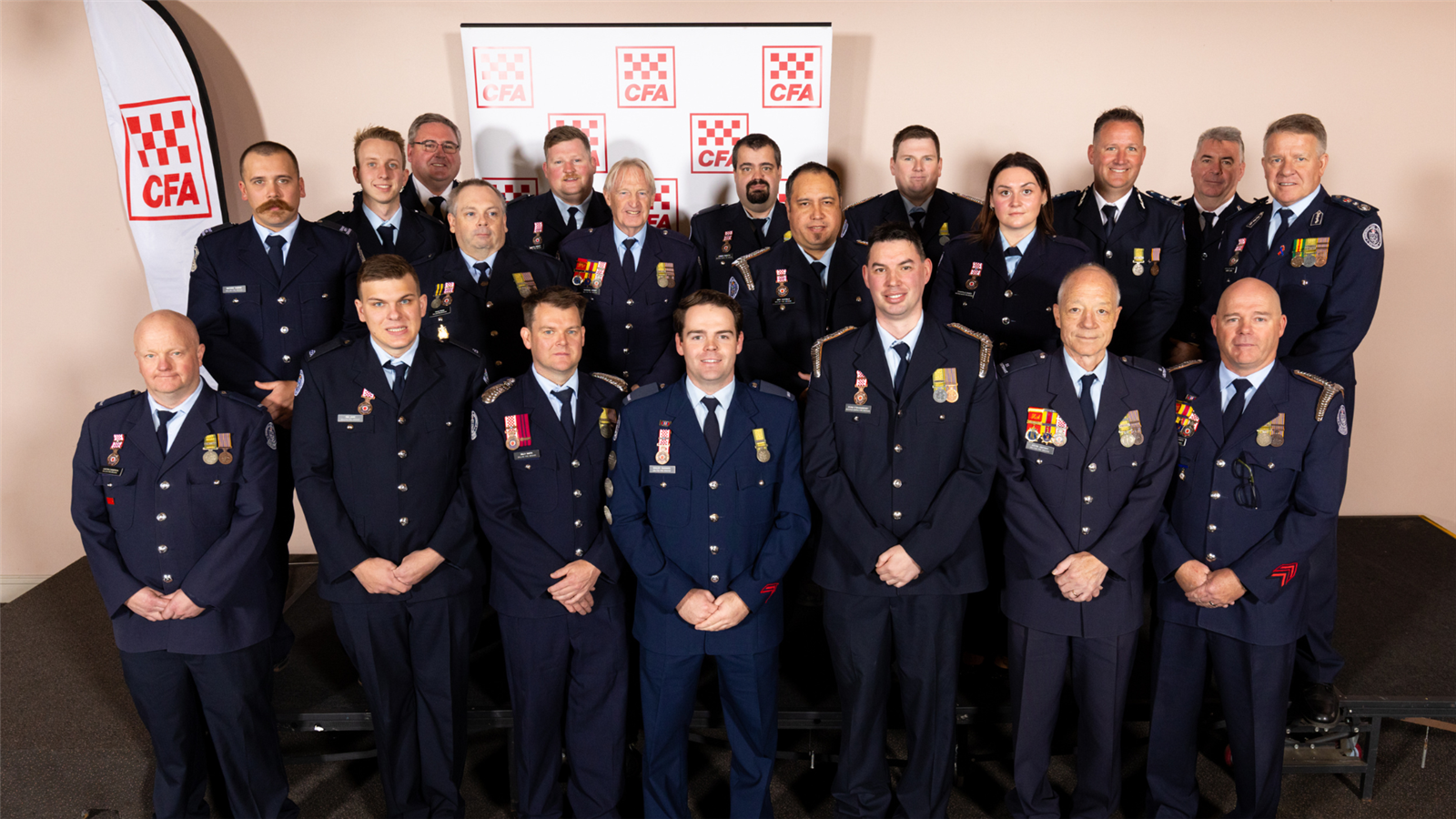 Members of Bacchus Marsh, Ballan and Melton fire brigades involved, ACFO David Maxwell and Commander Mal Hayes with ACFO Lachlan Redman and Acting Chief Officer Garry Cook. Credit: Uniform Photography